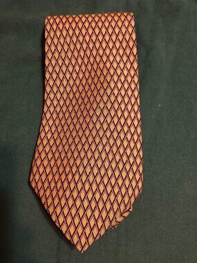 Lauren Ralph Lauren Gold & Blue Diamond Pattern Silk Necktie (0873)